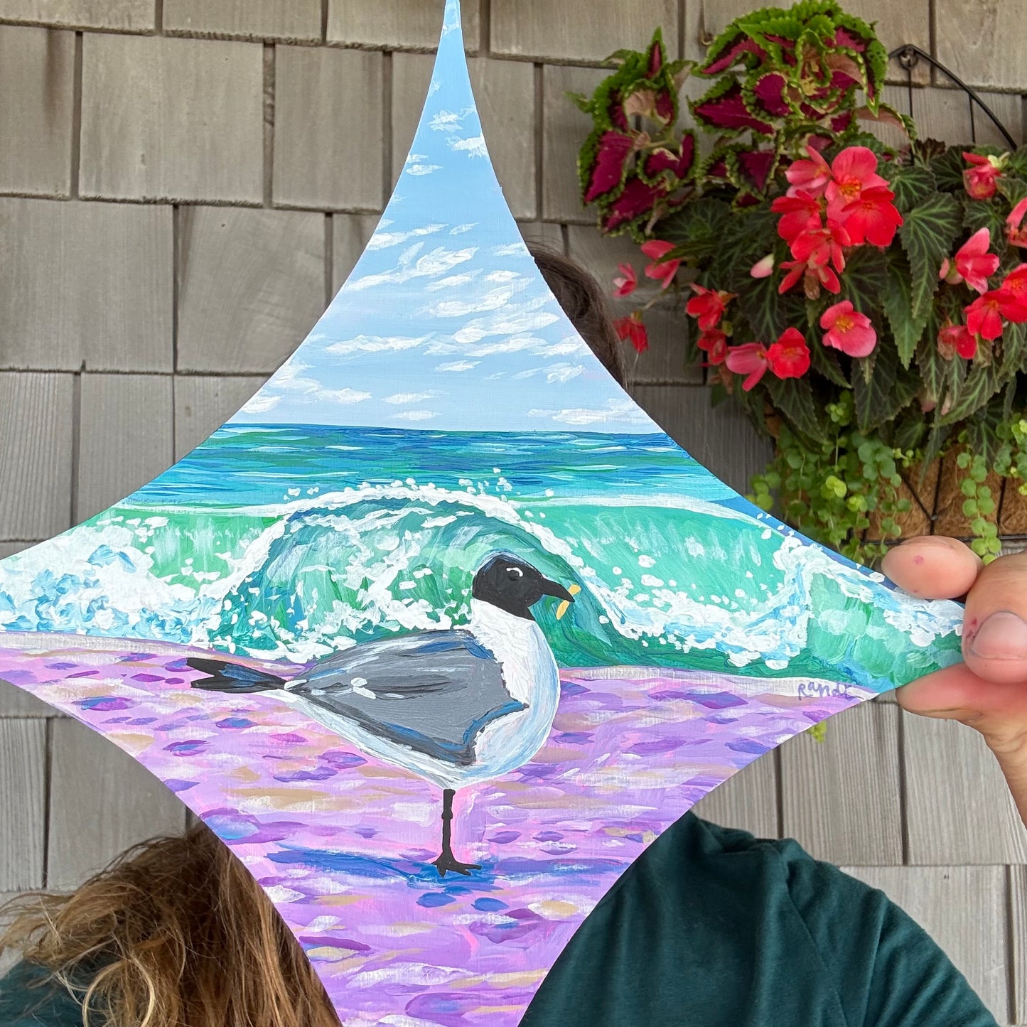 happier than a seagull with a french fry - original painting on retro star birch wood panel