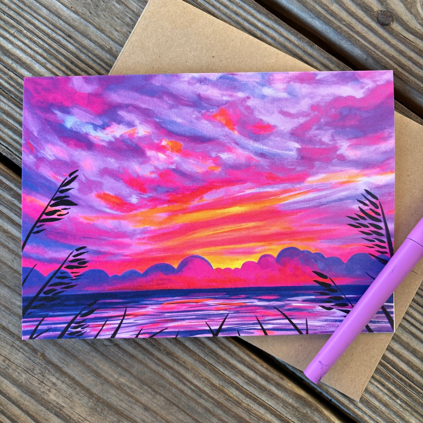 greeting card - sea oats at sundown