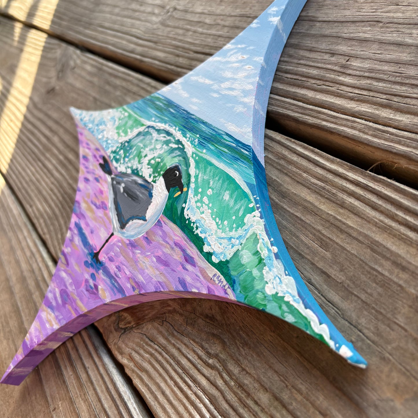 happier than a seagull with a french fry - original painting on retro star birch wood panel