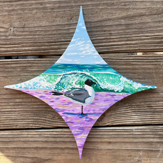 happier than a seagull with a french fry - original painting on retro star birch wood panel