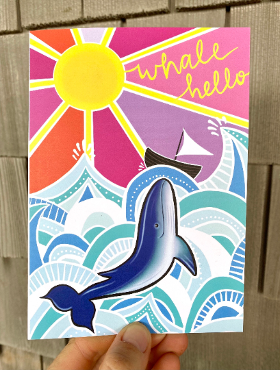 blank greeting card - whale hello
