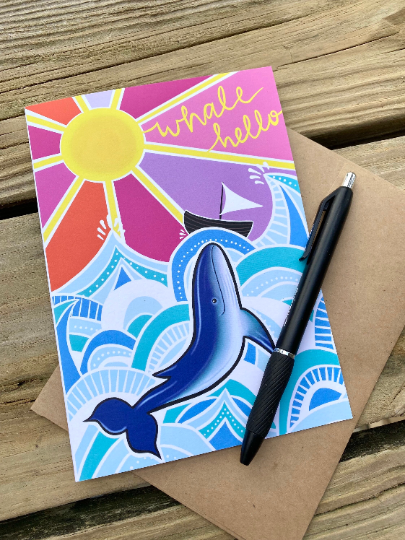 blank greeting card - whale hello