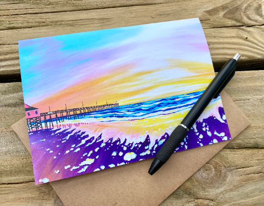 blank greeting card - sunrise at rodanthe pier