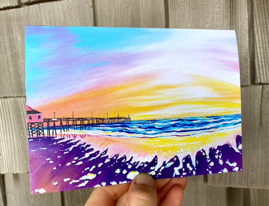 blank greeting card - sunrise at rodanthe pier