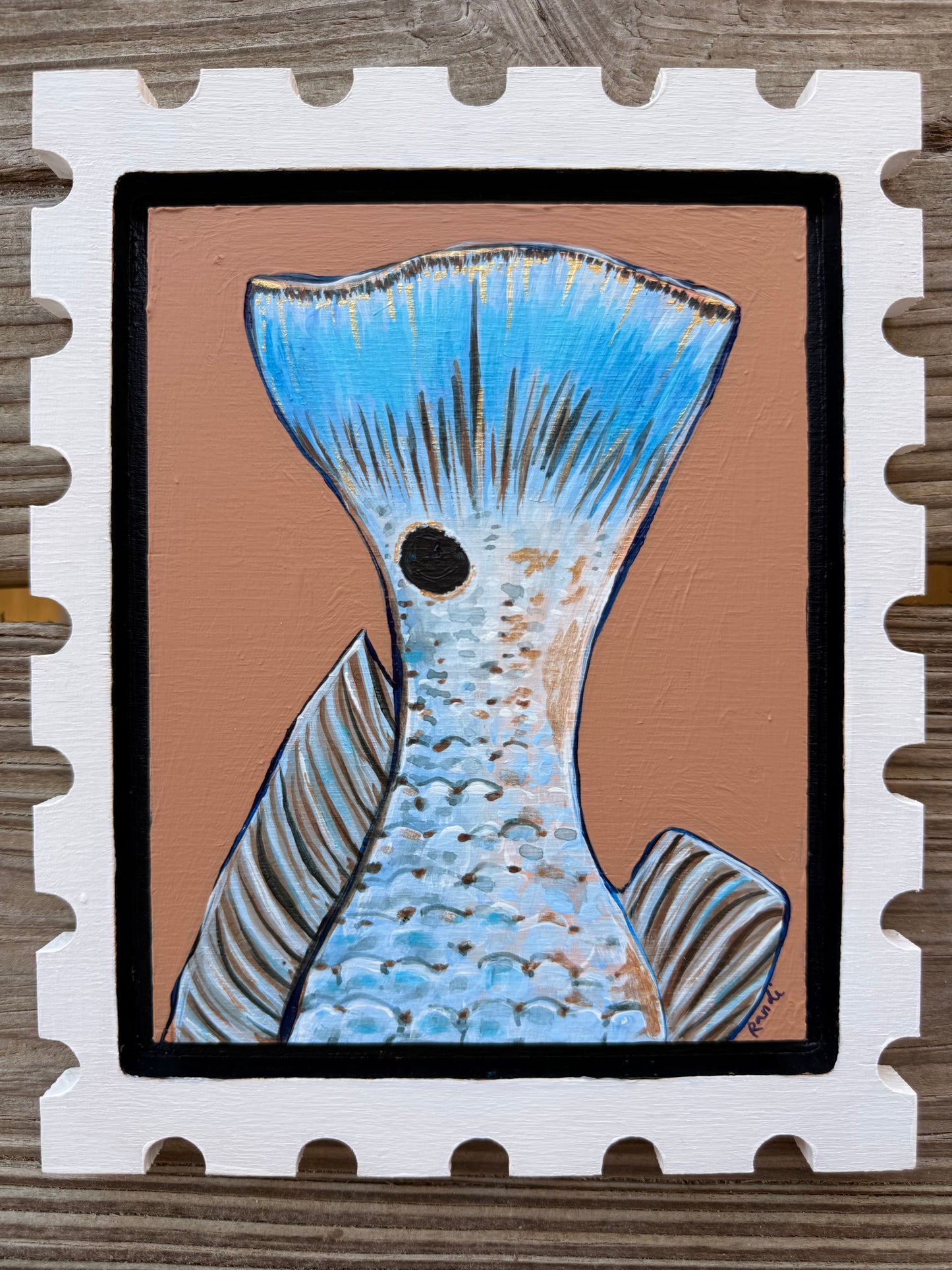 red drum tail - original stamp panel painting
