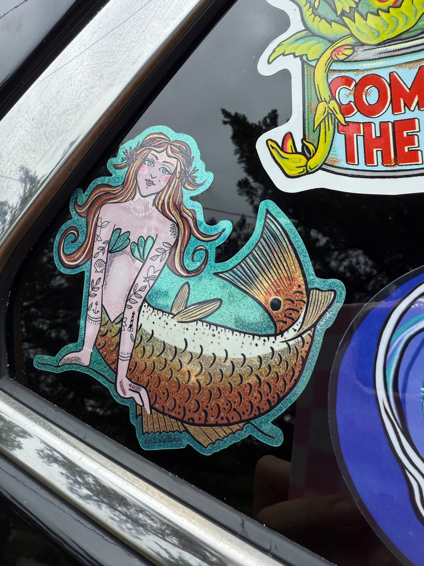 vinyl glitter sticker - sparkly hattie - the red drum tailed mermaid (Copy)