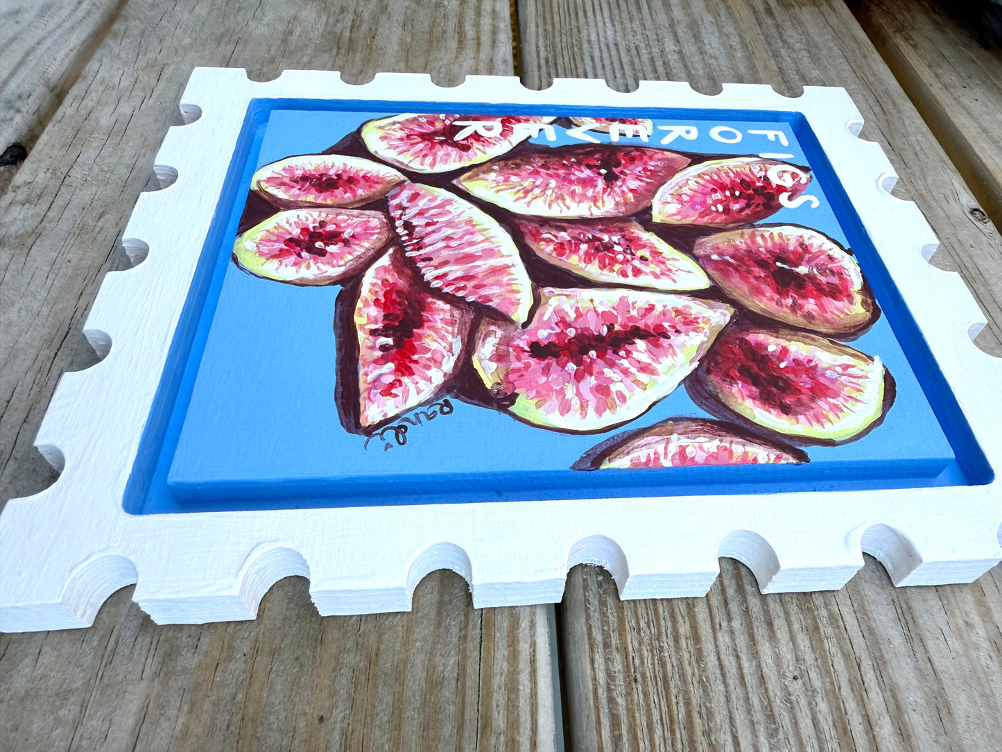 figs forever - original painting on postage stamp panel