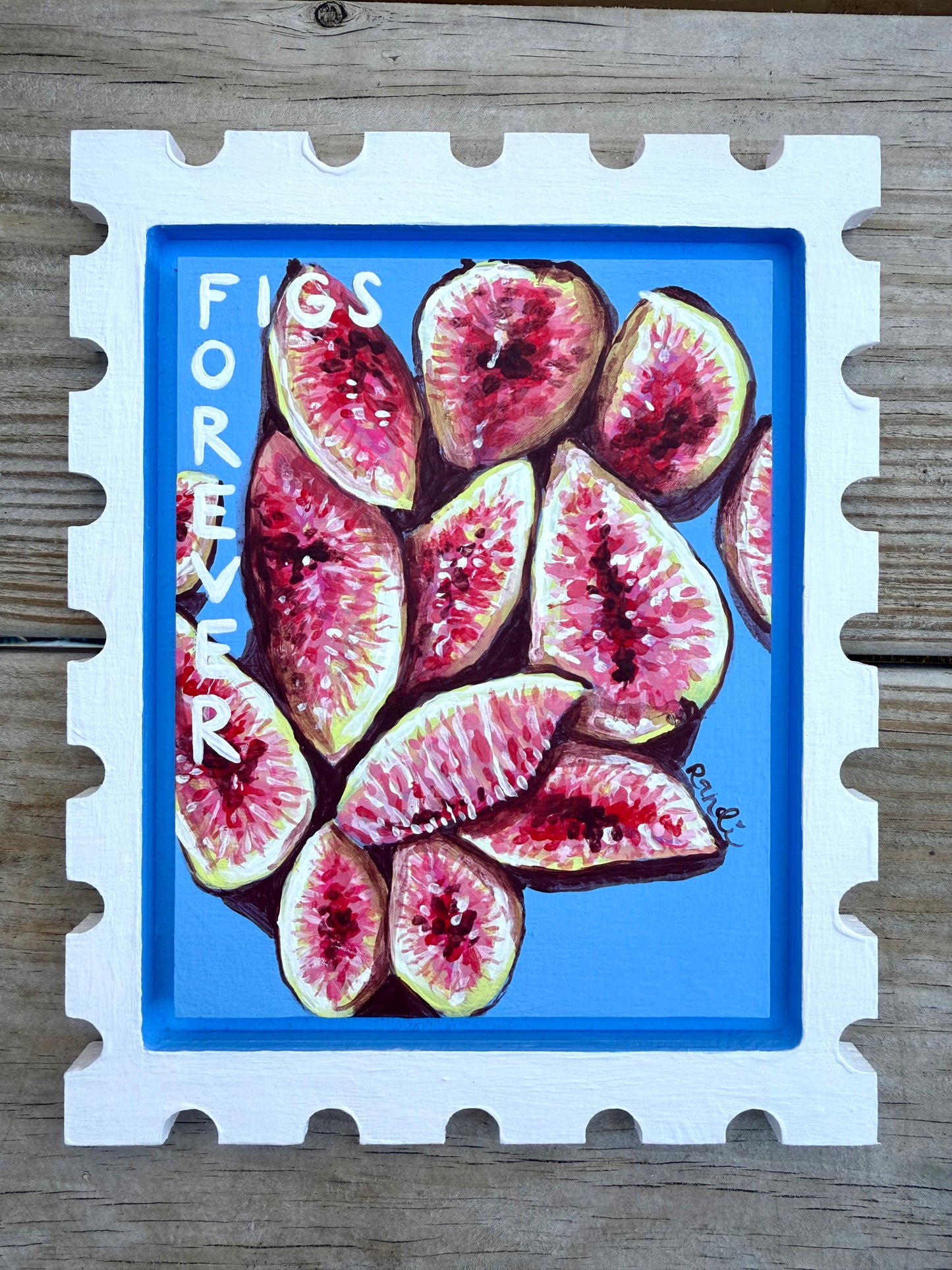 figs forever - original painting on postage stamp panel
