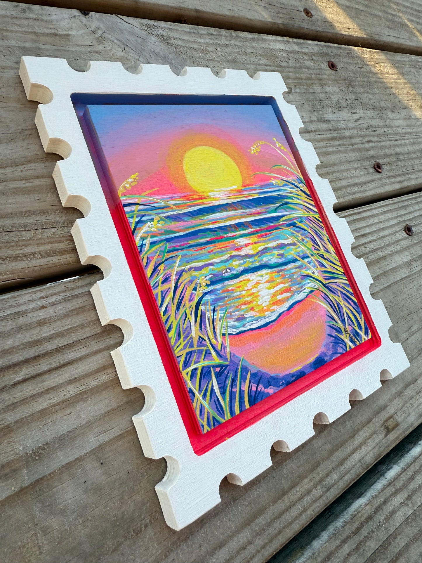 greetings from pea island - original stamp panel painting