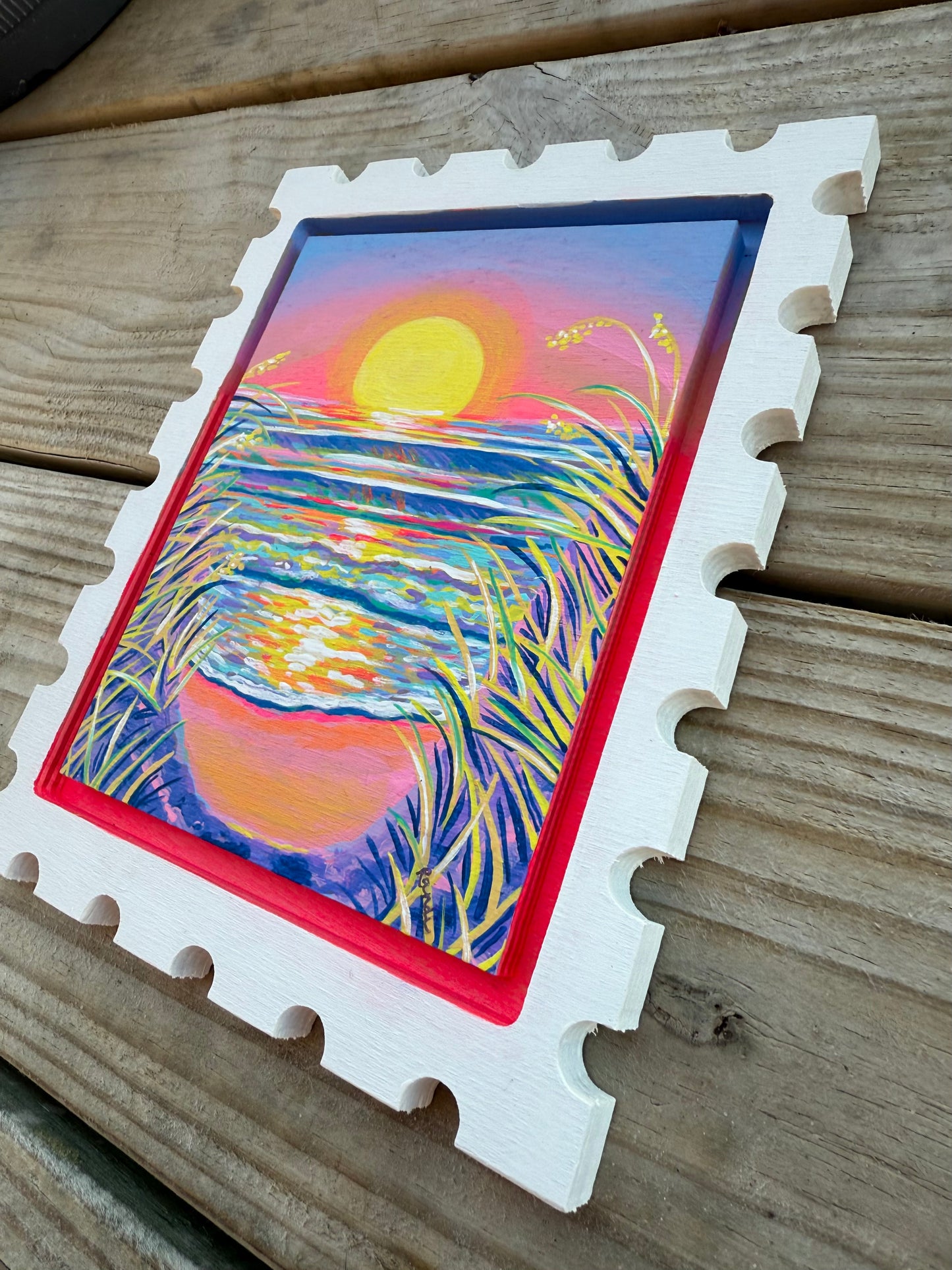 greetings from pea island - original stamp panel painting