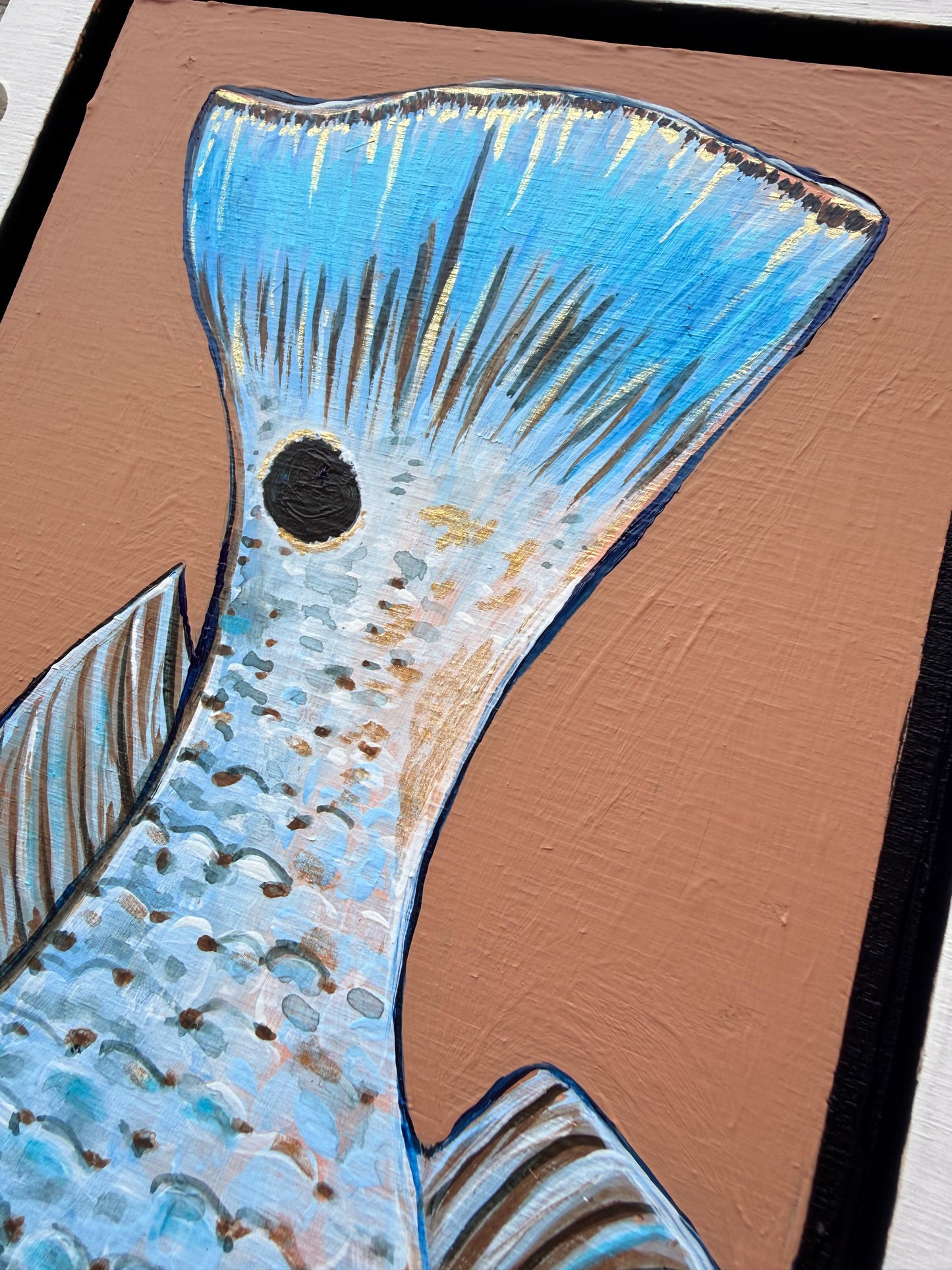 red drum tail - original stamp panel painting