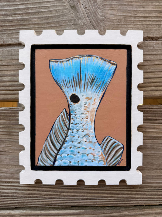 red drum tail - original stamp panel painting