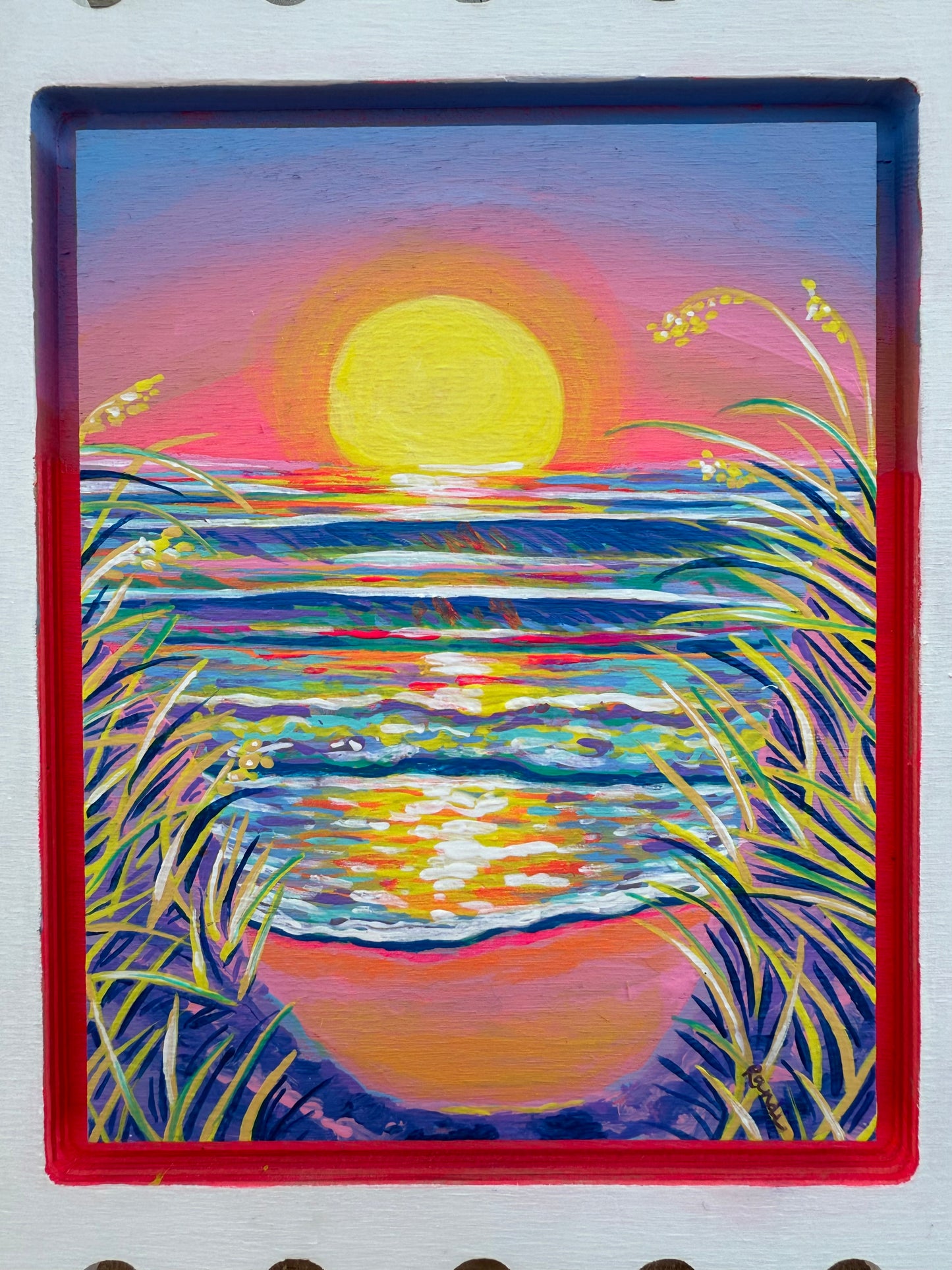 greetings from pea island - original stamp panel painting