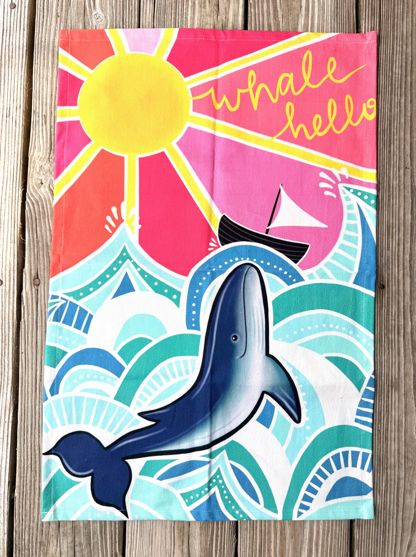 tea towel - “whale hello” - organic cotton linen hemp