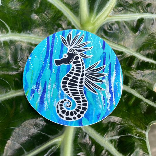 vinyl seahorse sticker - "deep blue seahorse” sticker - vinyl beach art sticker - gift under 5 - beachy gift - gift for surfer - outer banks obx art