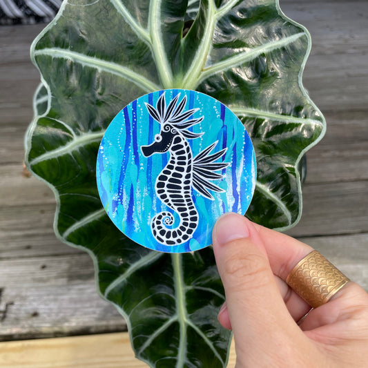 vinyl seahorse sticker - "deep blue seahorse” sticker - vinyl beach art sticker - gift under 5 - beachy gift - gift for surfer - outer banks obx art